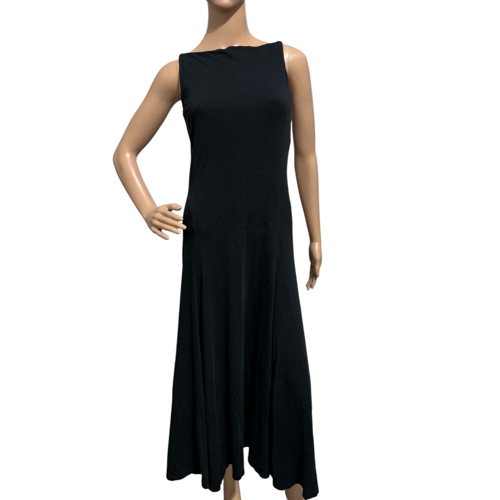 Ralph Lauren Black Cotton Sleeveless V-Back Flare Maxi Dress Small - Picture 4 of 10